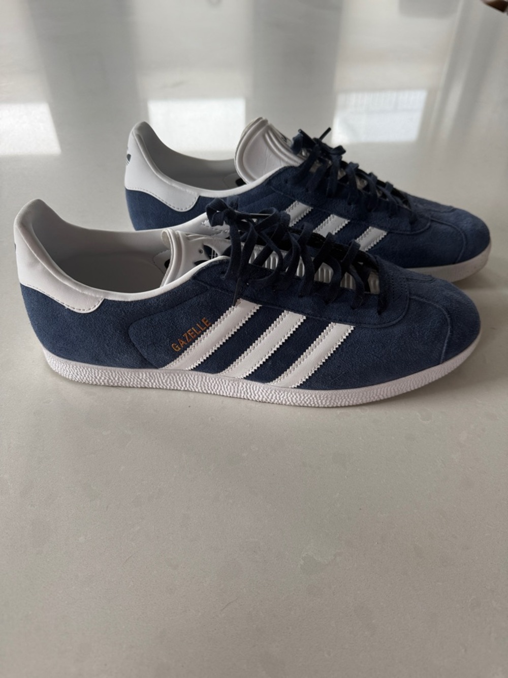 adidas Navy Suede Gazelle Sneakers with White Stripes